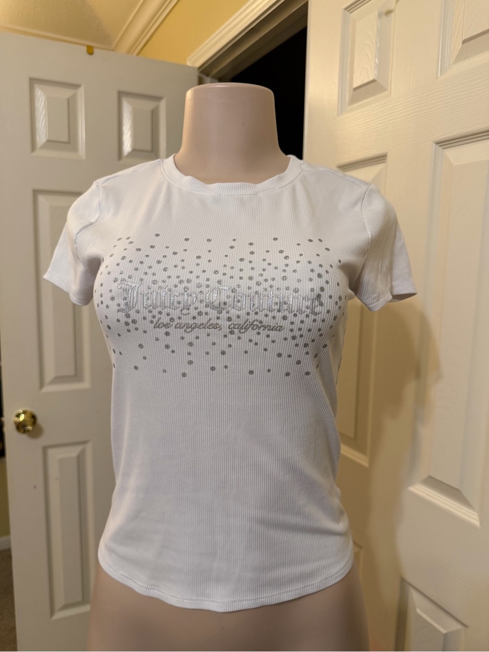 White Rhinestone Graphic Tee – Women’s Short Sleeve Top